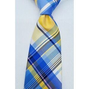Tommy Hilfiger Tie Mens Silk Blend Blue Yellow Plaid ‎ Preppy Business 60"L 3"W